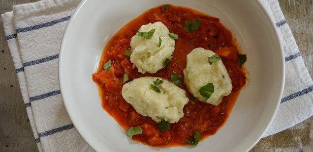 Zucchini Malfatti with Stewed Tomato