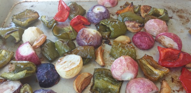 Roasted Radishes, Peppers, & Garlic