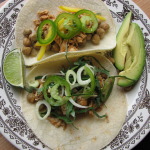 Shredded Chicken and Roasted Chickpea Tacos with Garden Veggies